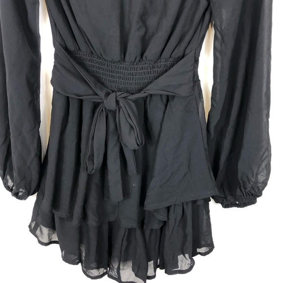 Woman’s V-Neck Long Sleeve Ruffled Mini Dress Sz XS - Picture 6 of 8